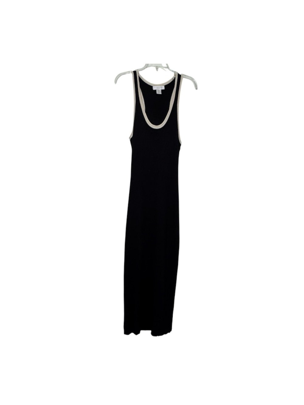 Caroline Constas Ribbed Knit Maxi Dress Black Gold Trim Size S